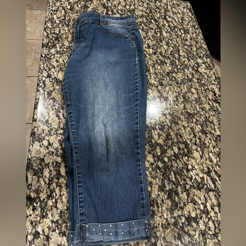 Size 14 cuffed jeans with rhinestone detailing